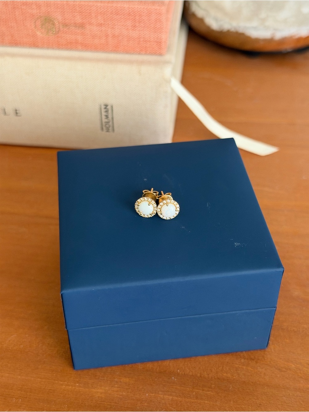Gold-Plated White Stone Halo Stud Earrings